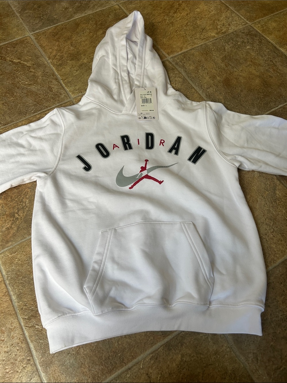 Jordan White Hoodie with Black and Red Logo